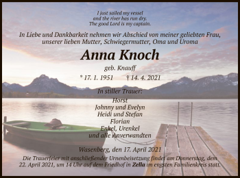 Traueranzeige von Anna Knoch von HNA