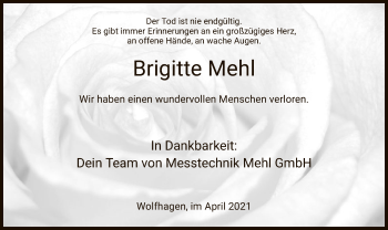 Traueranzeige von Brigitte Mehl von HNA
