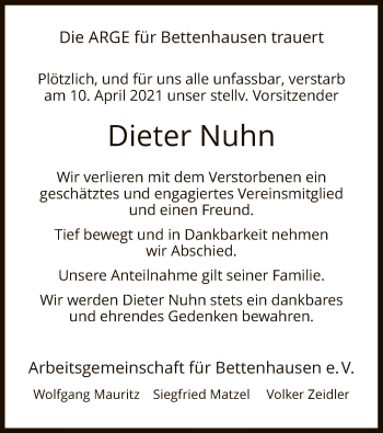 Traueranzeige von Dieter Nuhn von HNA