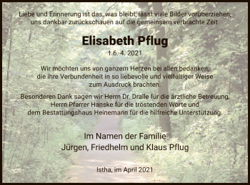 Traueranzeige von Elisabeth Pflug von HNA