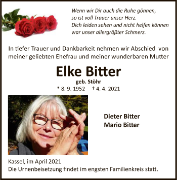 Traueranzeige von Elke Bitter von HNA
