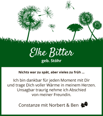 Traueranzeige von Elke Bitter von HNA