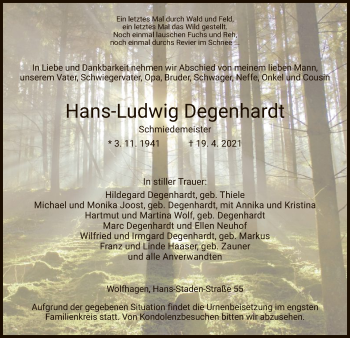 Traueranzeige von Hans-Ludwig Degenhardt von HNA