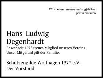 Traueranzeige von Hans-Ludwig Degenhardt von HNA