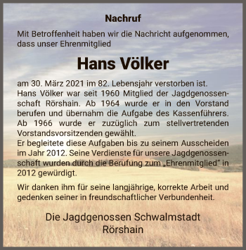 Traueranzeige von Hans Völker von HNA