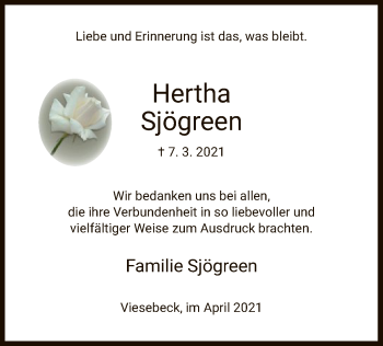 Traueranzeige von Hertha Sjögreen von HNA
