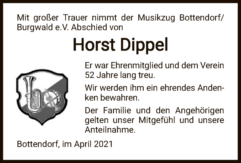  Traueranzeige für Horst Dippel vom 22.04.2021 aus HNA