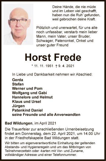 Traueranzeige von Horst Frede von WLZ