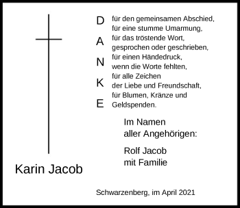 Traueranzeige von Karin Jacob von HNA