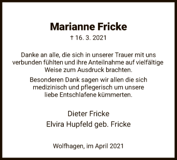 Traueranzeige von Marianne Fricke von HNA