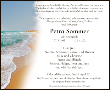 Traueranzeige von Petra Sommer von HNA