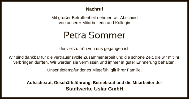  Traueranzeige für Petra Sommer vom 30.04.2021 aus HNA