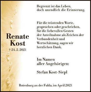 Traueranzeige von Renate Kost von HNA