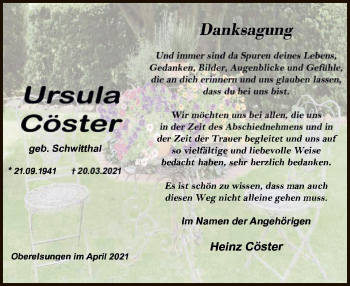 Traueranzeige von Ursula Cöster von HNA