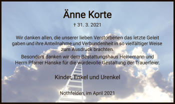 Traueranzeige von Änne Korte von HNA