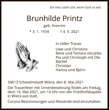 Traueranzeige von Brunhilde Printz von HNA