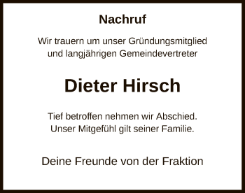 Traueranzeige von Dieter Hirsch von HNA