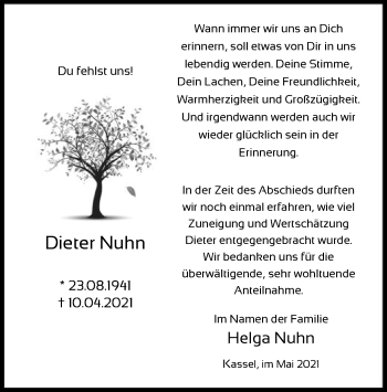 Traueranzeige von Dieter Nuhn von HNA