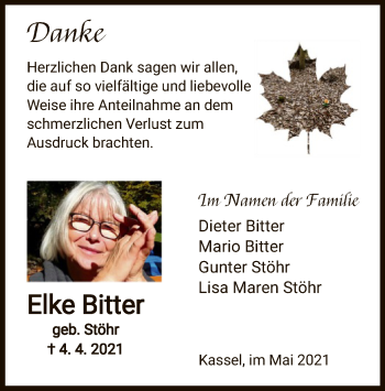 Traueranzeige von Elke Bitter von HNA