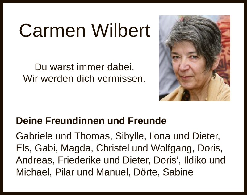  Traueranzeige für Carmen Wilbert vom 22.05.2021 aus HNA