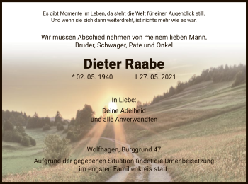 Traueranzeige von Dieter Raabe von HNA