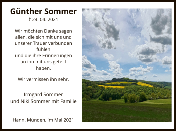 Traueranzeige von Günther Sommer von HNA