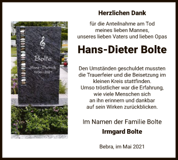 Traueranzeige von Hans-Dieter Bolte von HNA