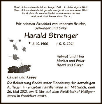 Traueranzeige von Harald Strenger von HNA