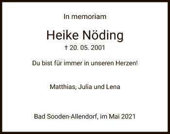 Traueranzeige von Heike Nöding von HNA