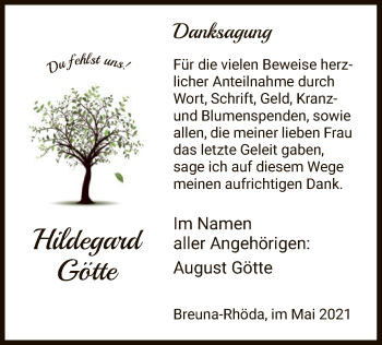 Traueranzeige von Hildegard Götte von HNA