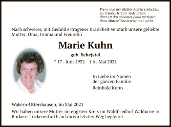 Traueranzeige von Marie Kuhn von HNA