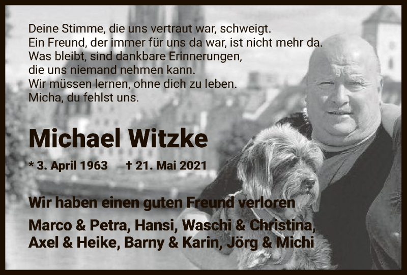  Traueranzeige für Michael Witzke vom 29.05.2021 aus HNA