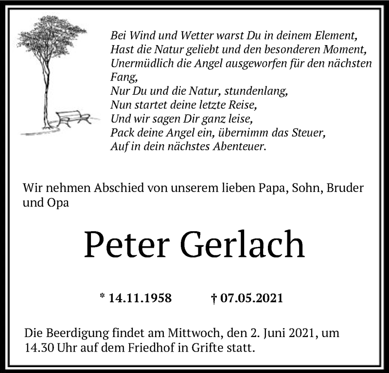  Traueranzeige für Peter Gerlach vom 29.05.2021 aus HNA