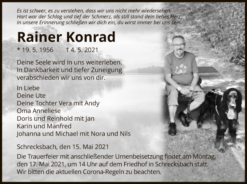  Traueranzeige für Rainer Konrad vom 15.05.2021 aus HNA