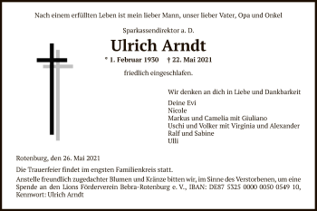 Traueranzeige von Ulrich Arndt von HNA