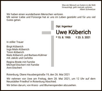 Traueranzeige von Uwe Köberich von HNA