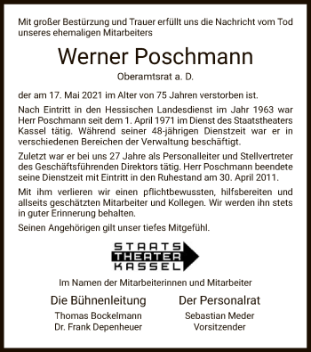 Traueranzeige von Werner Poschmann von HNA