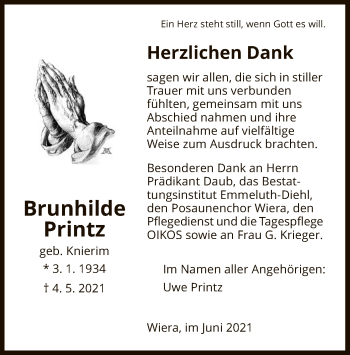 Traueranzeige von Brunhilde Printz von HNA