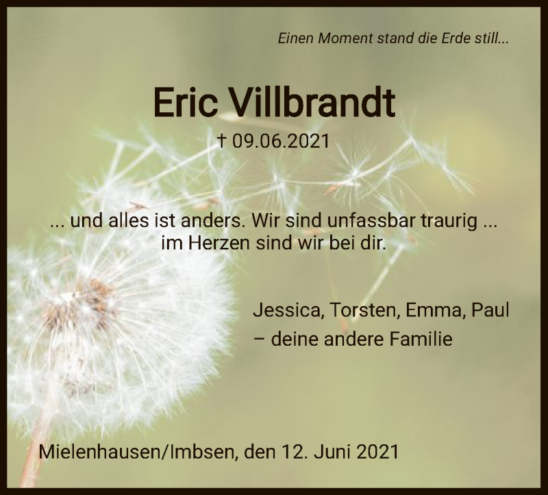  Traueranzeige für Eric Villbrandt vom 12.06.2021 aus HNA