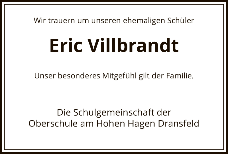  Traueranzeige für Eric Villbrandt vom 16.06.2021 aus HNA