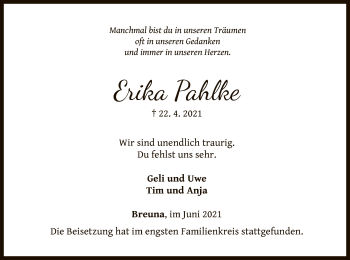 Traueranzeige von Erika Pahlke von HNA