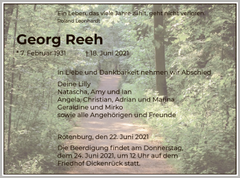 Traueranzeige von Georg Reeh von HNA