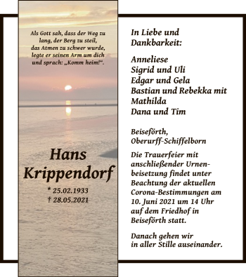 Traueranzeige von Hans Krippendorf von HNA