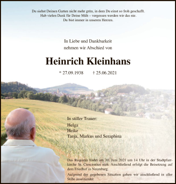 Traueranzeige von Heinrich Kleinhans von HNA