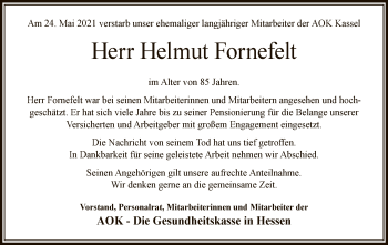 Traueranzeige von Helmut Fornefelt von HNA