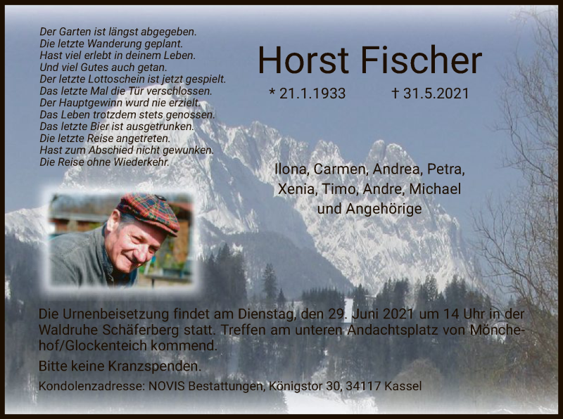  Traueranzeige für Horst Fischer vom 26.06.2021 aus HNA
