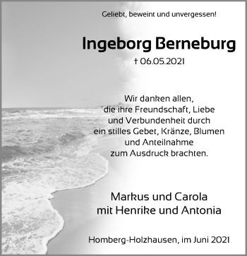 Traueranzeige von Ingeborg Berneburg von HNA