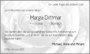 Traueranzeige von Marga Dittmar von HNA