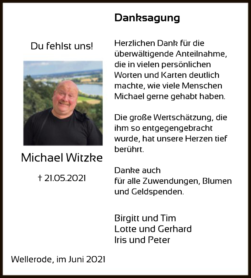  Traueranzeige für Michael Witzke vom 12.06.2021 aus HNA