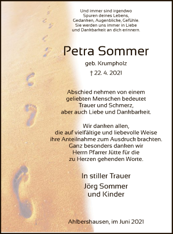 Traueranzeige von Petra Sommer von HNA